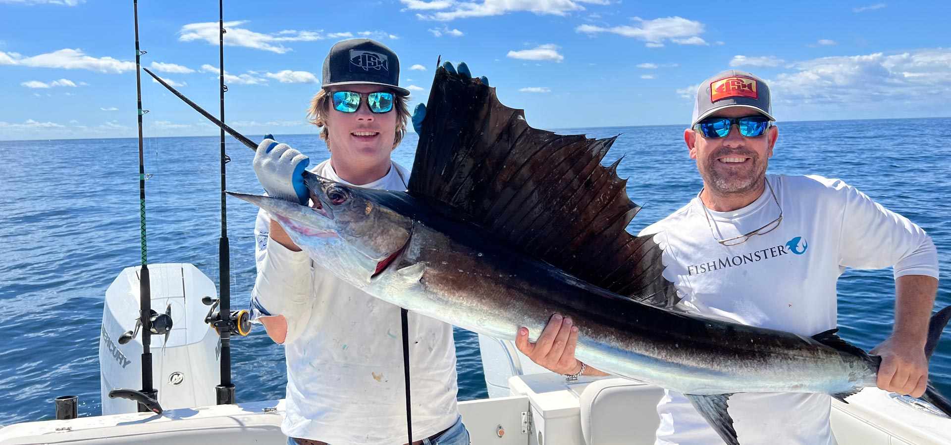 Fishing charter boat on the water with rod and reel
